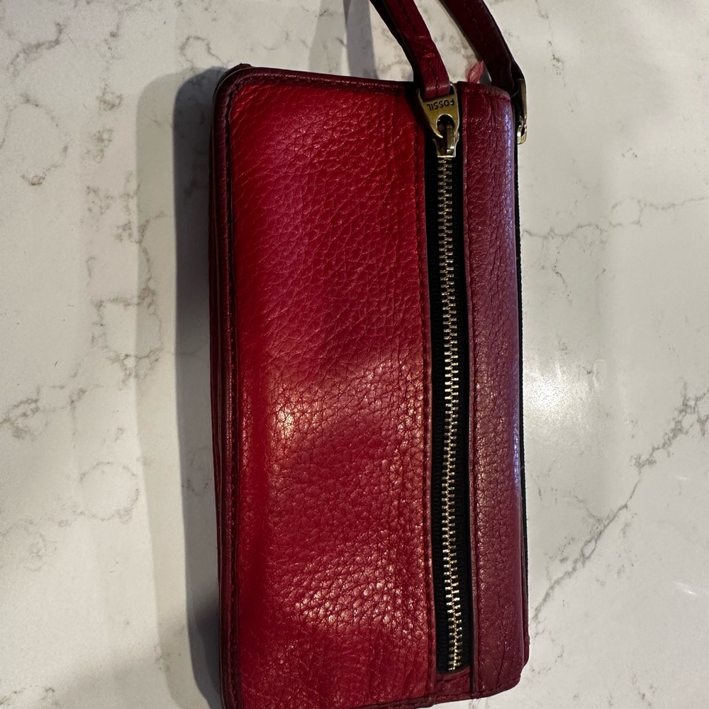 Red Leather Wristlet Wallet